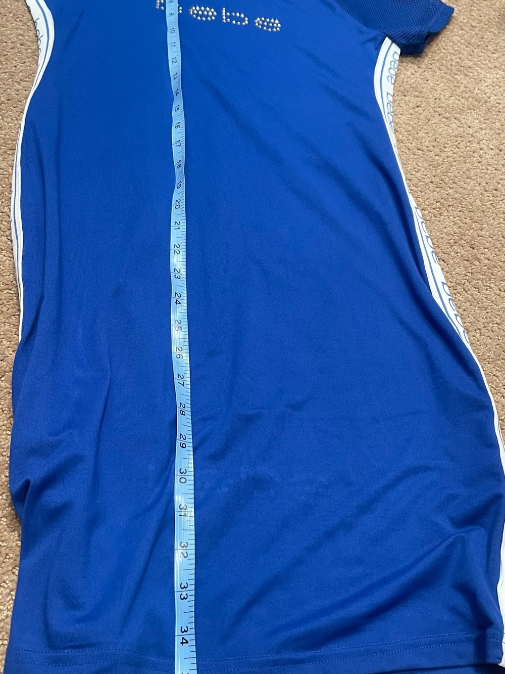 bebe Royal Blue Rhinestone Logo Sporty Mesh-Sleeve Dress - Picture 5 of 5